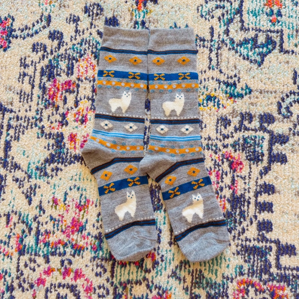 NWOT✨ Alpaca Wool Blend Crew Socks Llama Aztec Print One Size